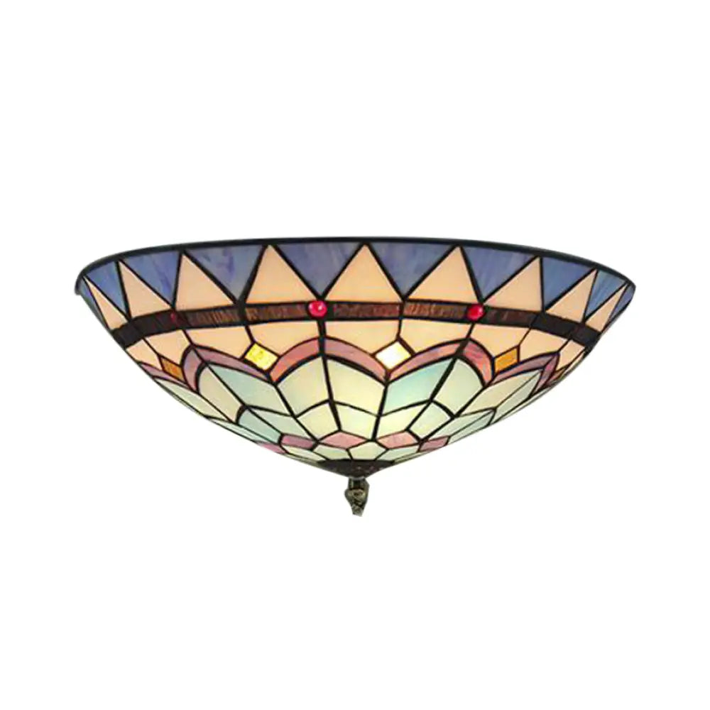 DecorBites™ DecorBites™ Stained Glass Bowl Flush Mount Ceiling Light - Lodge Style - 1/2/4 Light - Blue/Light Blue - 12"/16"/19.5" Width