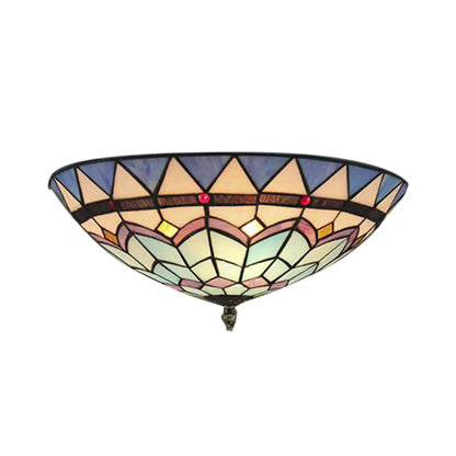 DecorBites™ DecorBites™ Stained Glass Bowl Flush Mount Ceiling Light - Lodge Style - 1/2/4 Light - Blue/Light Blue - 12"/16"/19.5" Width