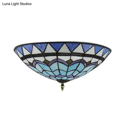 DecorBites™ DecorBites™ Stained Glass Bowl Flush Mount Ceiling Light - Lodge Style - 1/2/4 Light - Blue/Light Blue - 12"/16"/19.5" Width