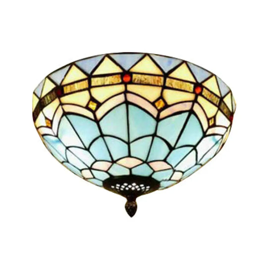 DecorBites™ DecorBites™ Stained Glass Bowl Flush Mount Ceiling Light - Lodge Style - 1/2/4 Light - Blue/Light Blue - 12"/16"/19.5" Width