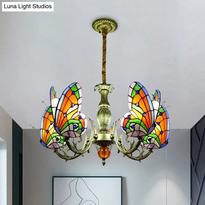 Stained Glass Butterfly Chandelier: Orange, Yellow & Green Colors, 3/5 Bulbs, Perfect for Bedroom