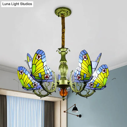 Stained Glass Butterfly Chandelier: Orange, Yellow & Green Colors, 3/5 Bulbs, Perfect for Bedroom