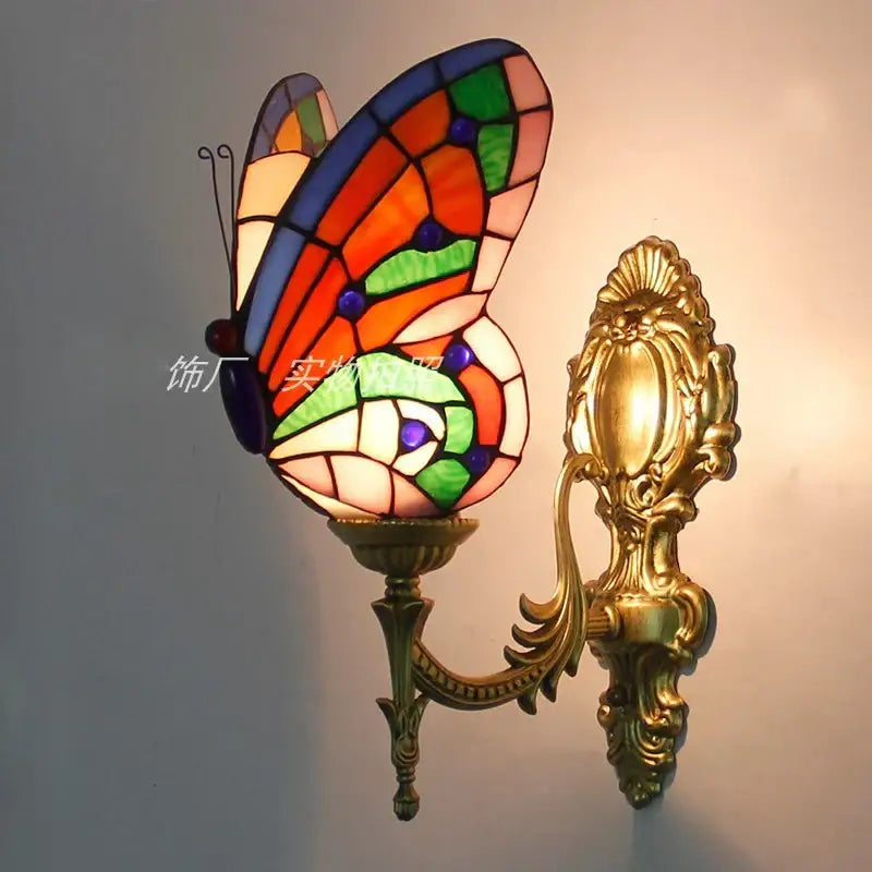 Vibrant stained glass butterfly wall sconces with gold metalwork for living room decorbites butterfly stained design