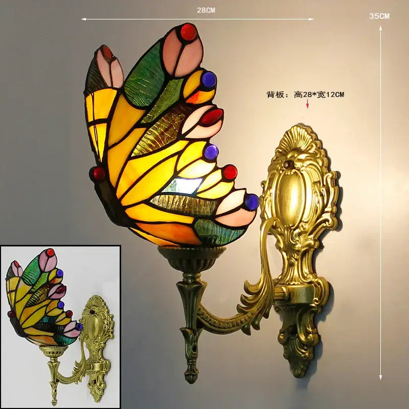 A vibrant stained glass butterfly wall sconce with gold metalwork for living room decorbites butterfly stained wall sconces