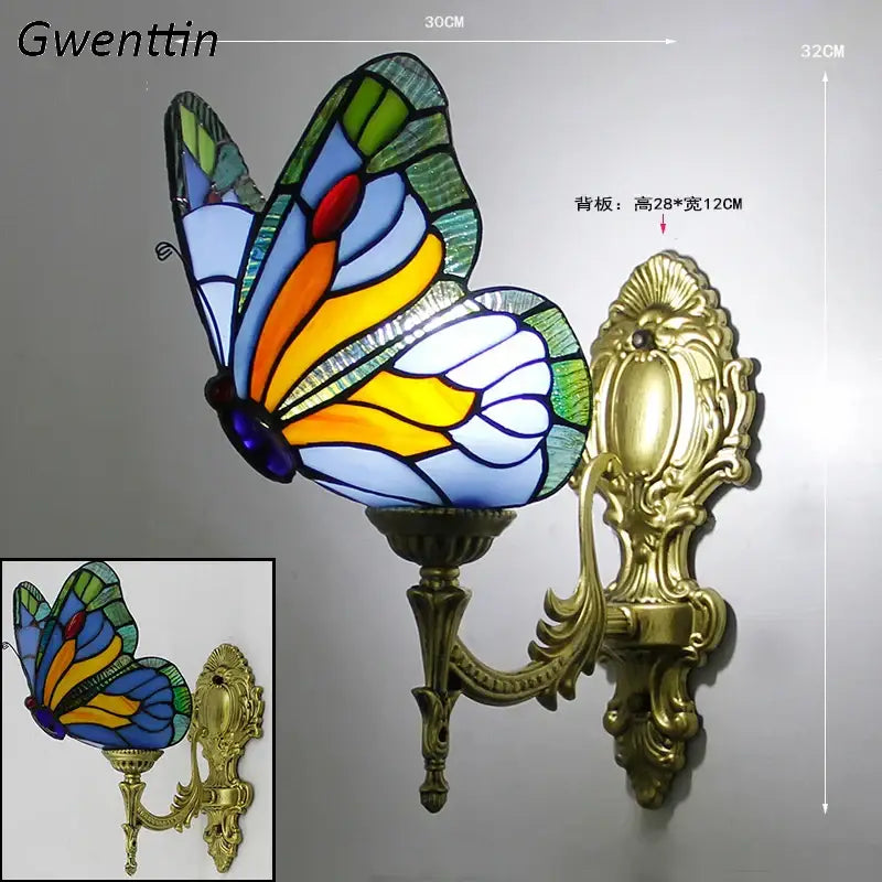 Vibrant stained glass butterfly wall sconces with gold metalwork for living room decorbites butterfly stained design