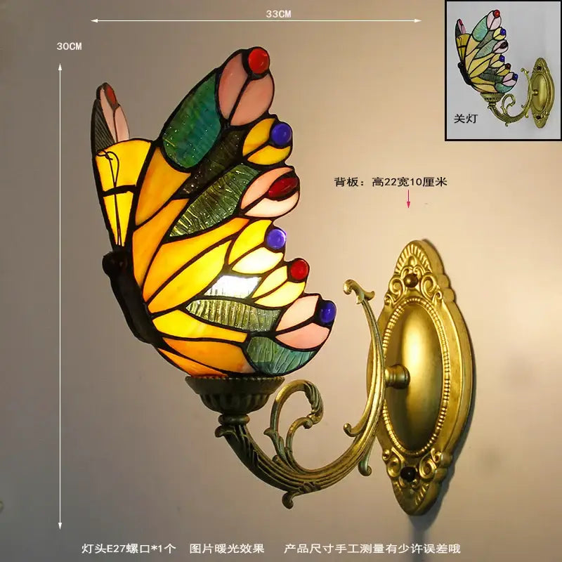 Vibrant stained glass butterfly wall sconce with gold metalwork for living room decorbites butterfly stained wall sconces