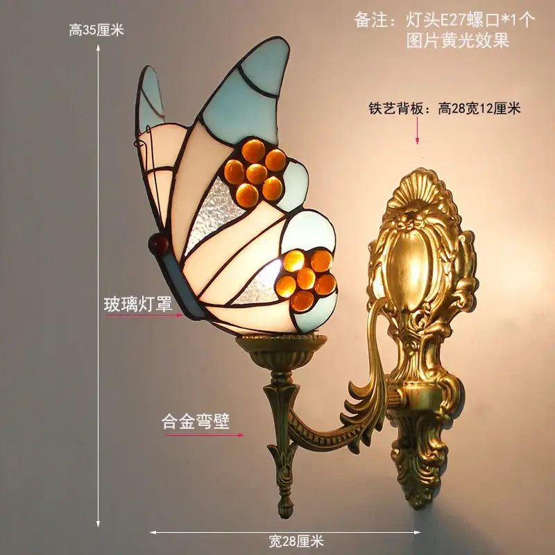 Stained glass butterfly wall sconces with gold metalwork and alloy mounting bracket for elegant living room decorbites butterfly stained decor