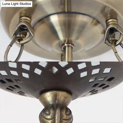 Stained Glass Chandelier Lighting: Victorian Bowl Ceiling Light with Brass Finish