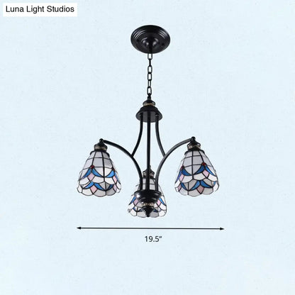 Stained Glass Chandelier - Scrolling Arm, Mediterranean Design, 3/5/8 Lights, Black Suspension Fixture