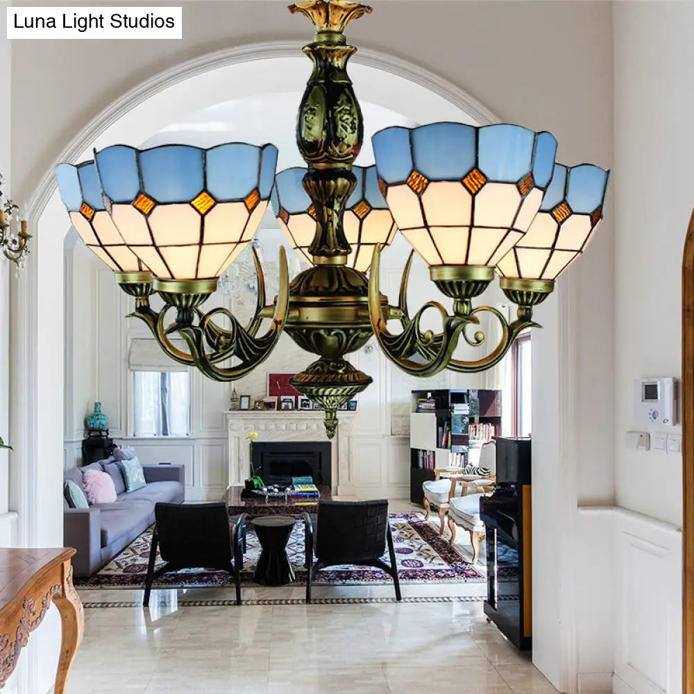 Stained Glass Chandelier with 5 Lights for Dining Room - Tiffany Bowl Ceiling Light