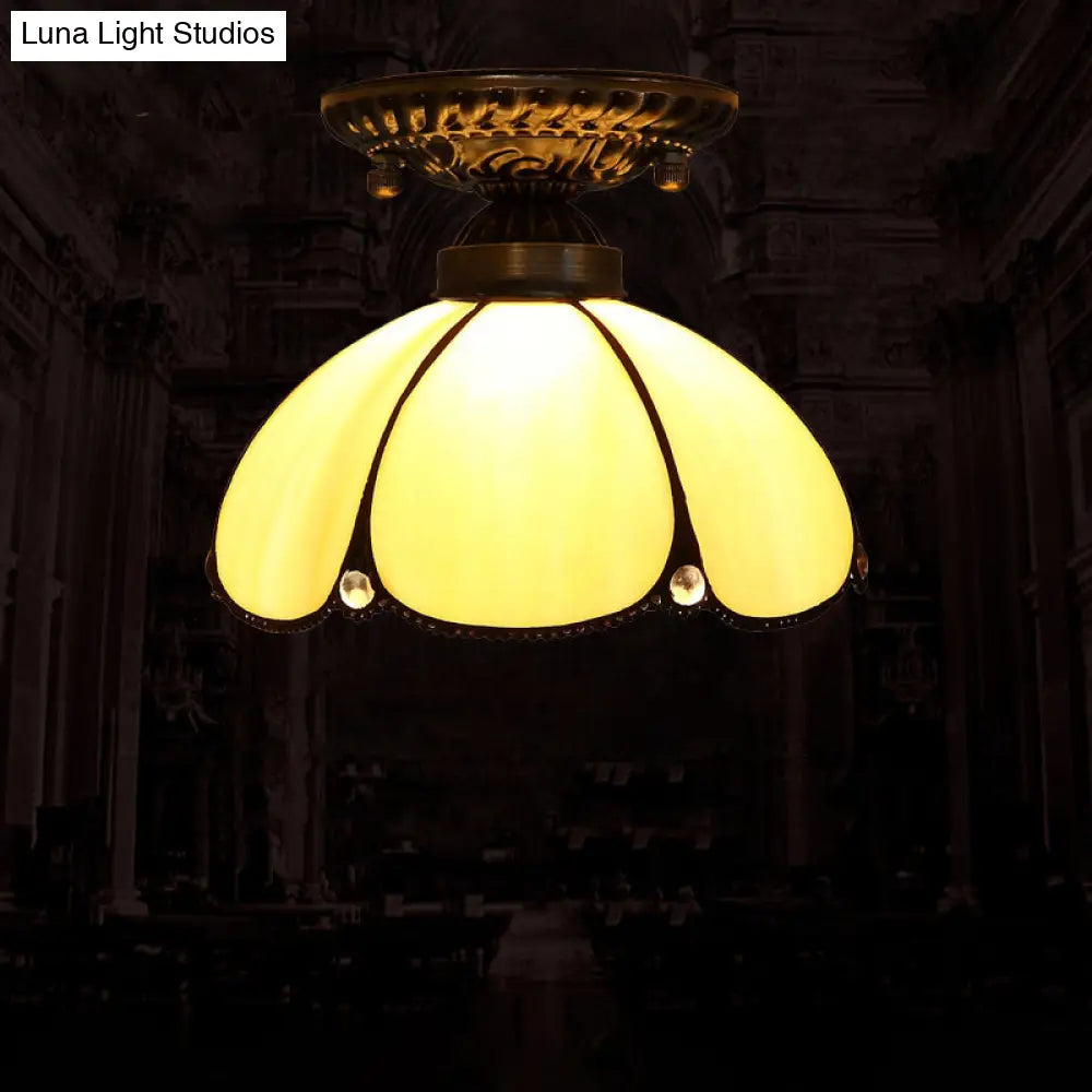 DecorBites™ DecorBites™ Stained Glass Dome Shade Semi Flush Mount Ceiling Light - Decorative 1-Light
