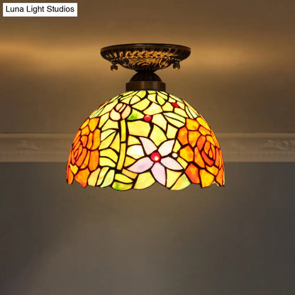 DecorBites™ DecorBites™ Stained Glass Dome Shade Semi Flush Mount Ceiling Light - Decorative 1-Light