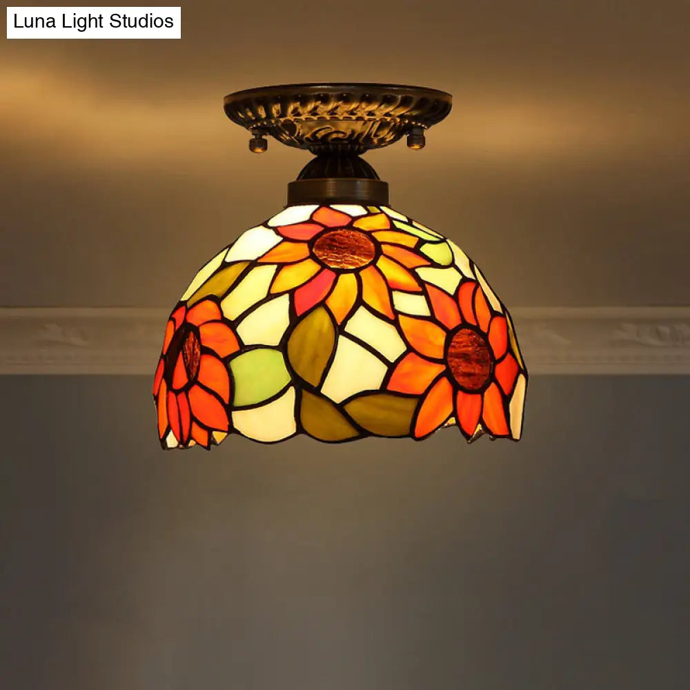 DecorBites™ DecorBites™ Stained Glass Dome Shade Semi Flush Mount Ceiling Light - Decorative 1-Light