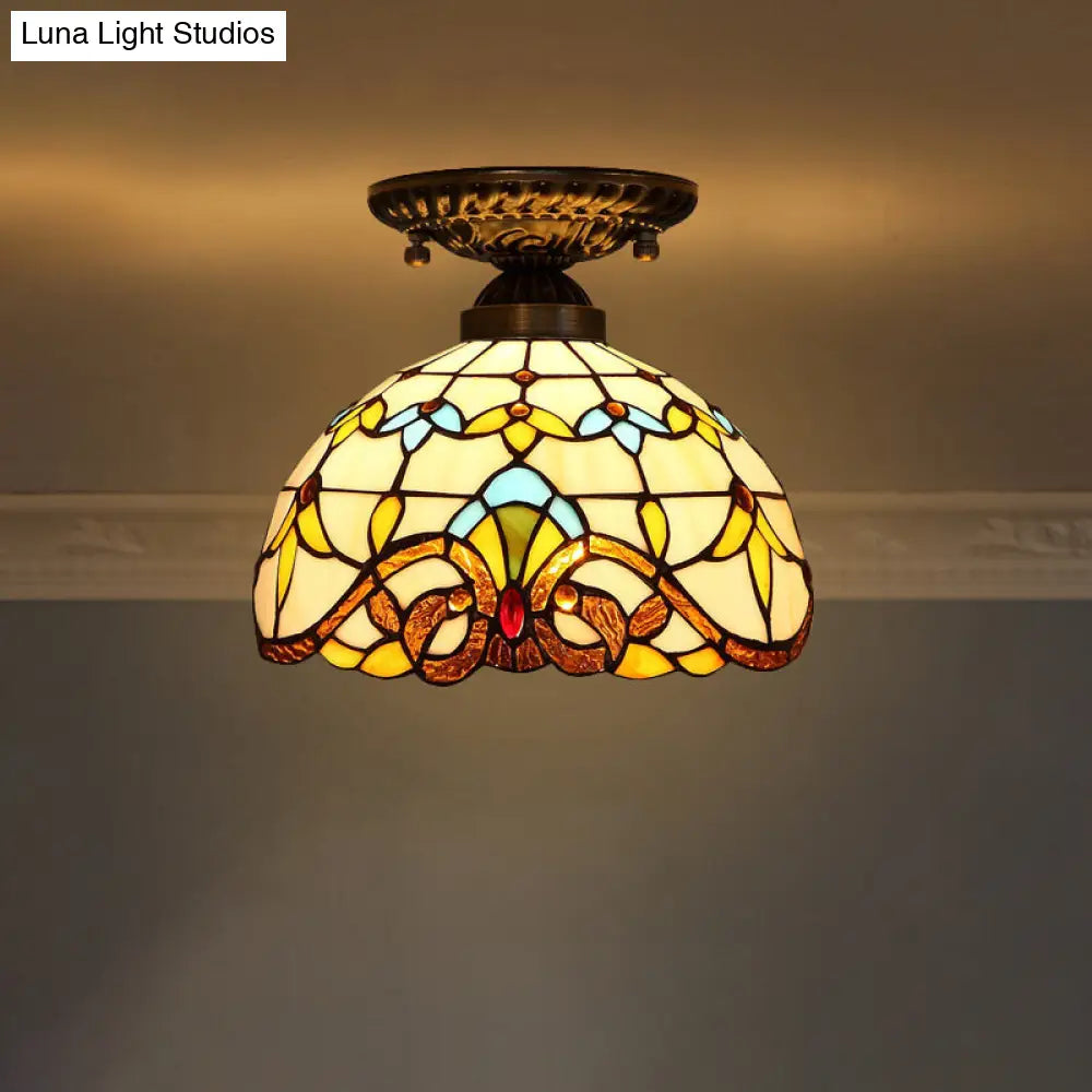 DecorBites™ DecorBites™ Stained Glass Dome Shade Semi Flush Mount Ceiling Light - Decorative 1-Light