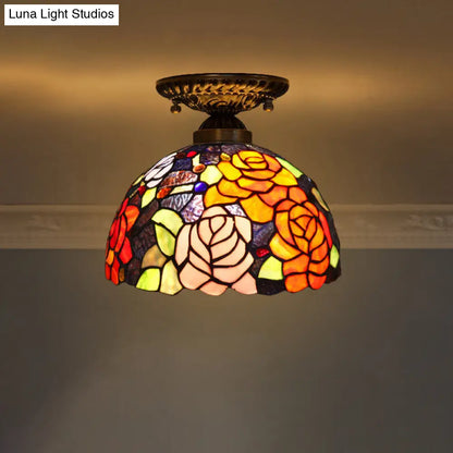 DecorBites™ DecorBites™ Stained Glass Dome Shade Semi Flush Mount Ceiling Light - Decorative 1-Light