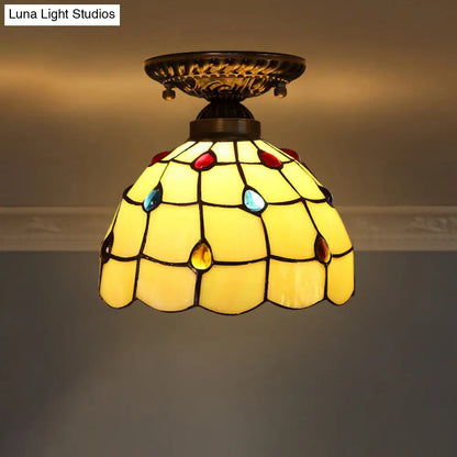 DecorBites™ DecorBites™ Stained Glass Dome Shade Semi Flush Mount Ceiling Light - Decorative 1-Light