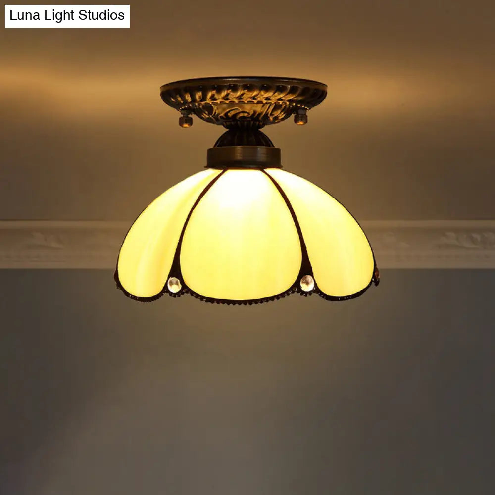 DecorBites™ DecorBites™ Stained Glass Dome Shade Semi Flush Mount Ceiling Light - Decorative 1-Light