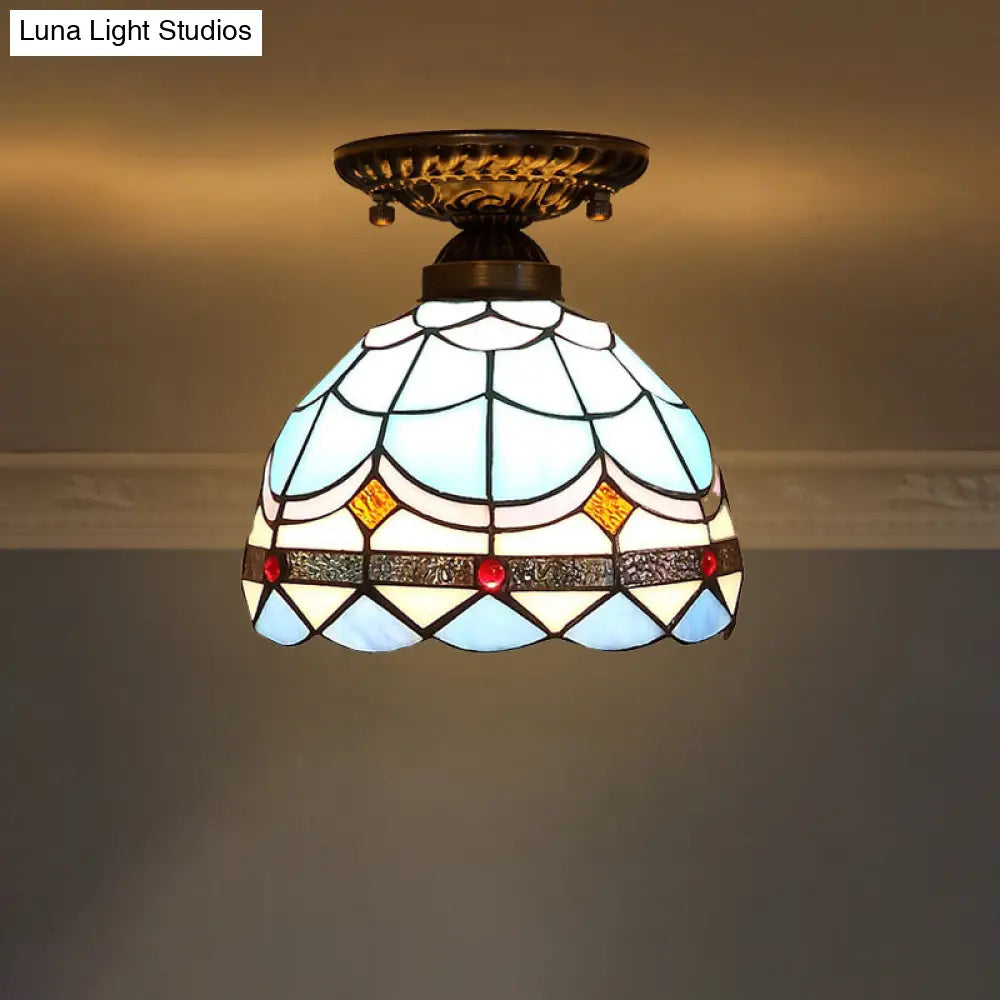 DecorBites™ DecorBites™ Stained Glass Dome Shade Semi Flush Mount Ceiling Light - Decorative 1-Light