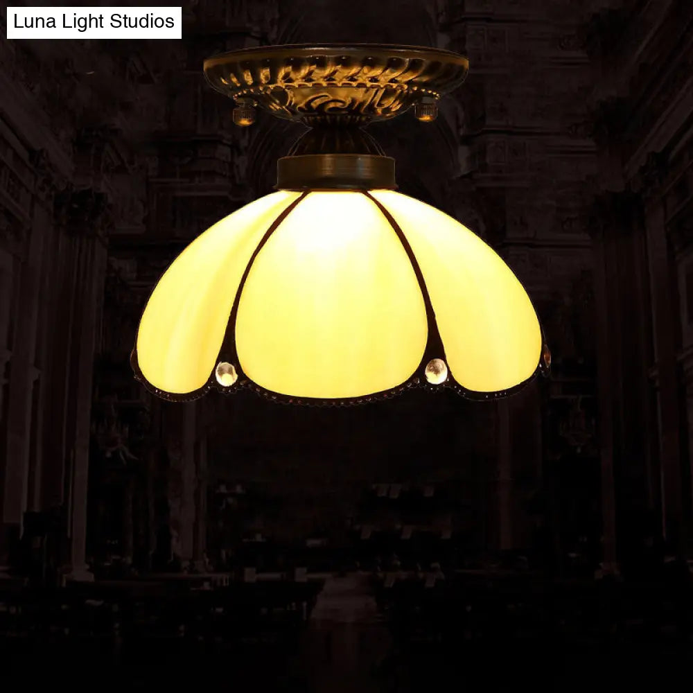 DecorBites™ DecorBites™ Stained Glass Dome Shade Semi Flush Mount Ceiling Light - Decorative 1-Light