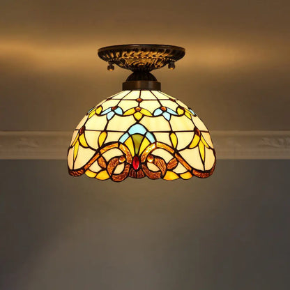 DecorBites™ DecorBites™ Stained Glass Dome Shade Semi Flush Mount Ceiling Light - Decorative 1-Light