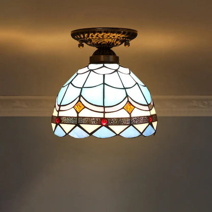 DecorBites™ DecorBites™ Stained Glass Dome Shade Semi Flush Mount Ceiling Light - Decorative 1-Light