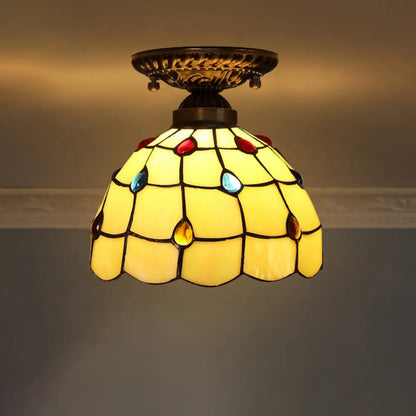 DecorBites™ DecorBites™ Stained Glass Dome Shade Semi Flush Mount Ceiling Light - Decorative 1-Light