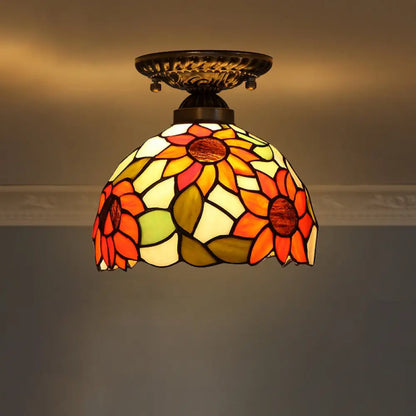 DecorBites™ DecorBites™ Stained Glass Dome Shade Semi Flush Mount Ceiling Light - Decorative 1-Light