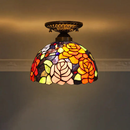 DecorBites™ DecorBites™ Stained Glass Dome Shade Semi Flush Mount Ceiling Light - Decorative 1-Light