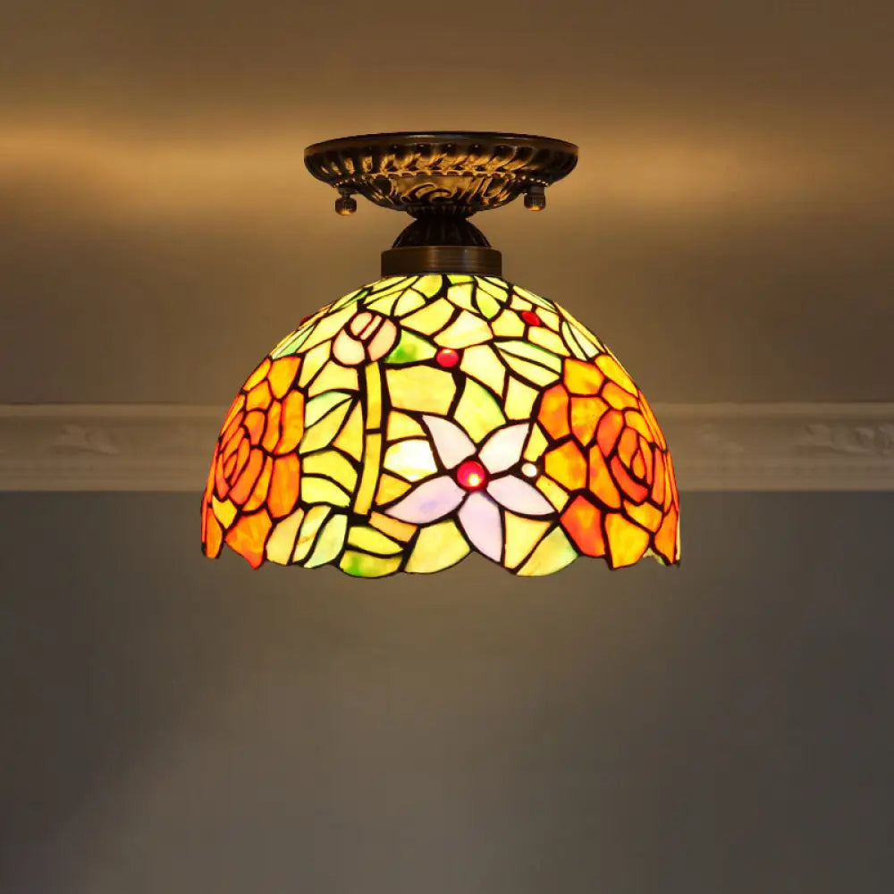 DecorBites™ DecorBites™ Stained Glass Dome Shade Semi Flush Mount Ceiling Light - Decorative 1-Light