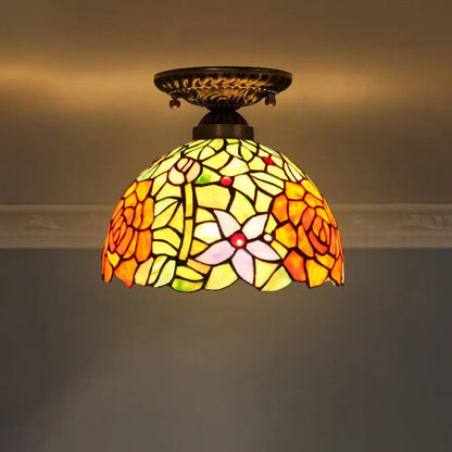 DecorBites™ DecorBites™ Stained Glass Dome Shade Semi Flush Mount Ceiling Light - Decorative 1-Light