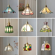 Stained glass floral pendant light with colorful glass copper panels in blue pink green yellow and red for kitchen decorbites colorful glass