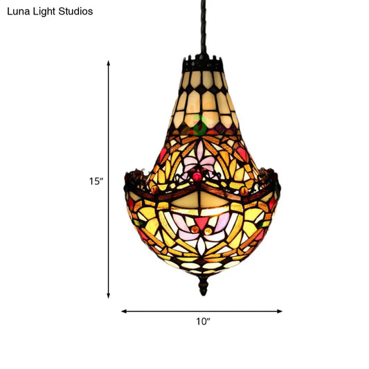 Stained Glass Flower Chandelier Lighting in Black with 2/3/5 Lights, Available in 10"/12"/16" Widths