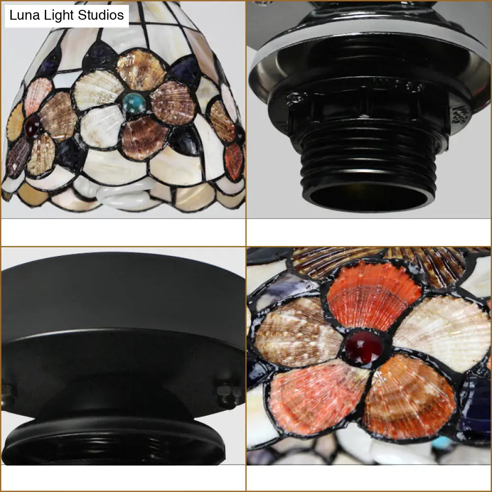 DecorBites™ DecorBites™ Stained Glass Flower Pattern Ceiling Light - Tiffany Style Flush Mount with 1 Bulb - Black/Chrome Finish