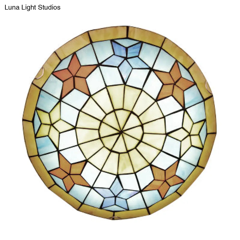 ديكوربايتس™ مصباح سقف مدمج من الزجاج الملون لغرفة النوم بتصميم وعاء تيفاني وتصميم نجمة باللون الأصفر