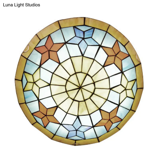 DecorBites™ DecorBites™ Stained Glass Flush Mount Ceiling Lamp for Bedroom with Tiffany Bowl Shape and Star Design in Yellow