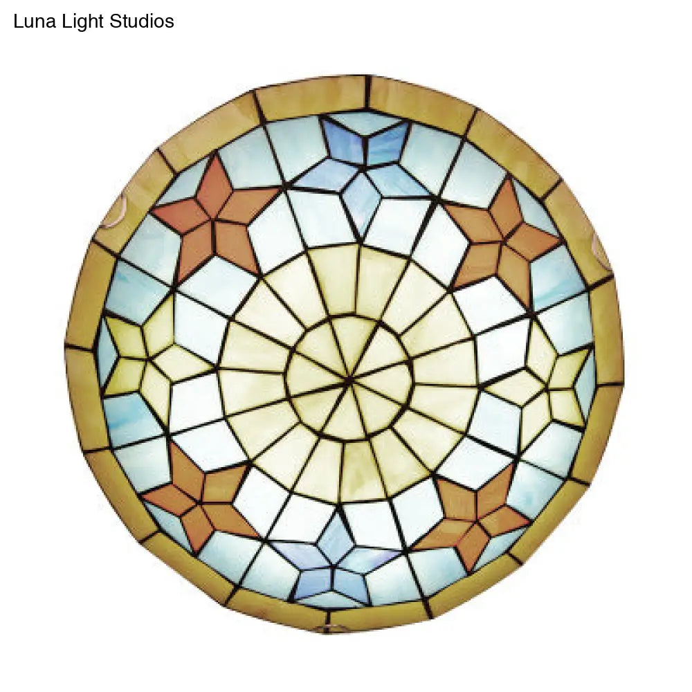 ديكوربايتس™ مصباح سقف مدمج من الزجاج الملون لغرفة النوم بتصميم وعاء تيفاني وتصميم نجمة باللون الأصفر