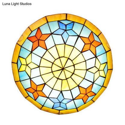 ديكوربايتس™ مصباح سقف مدمج من الزجاج الملون لغرفة النوم بتصميم وعاء تيفاني وتصميم نجمة باللون الأصفر