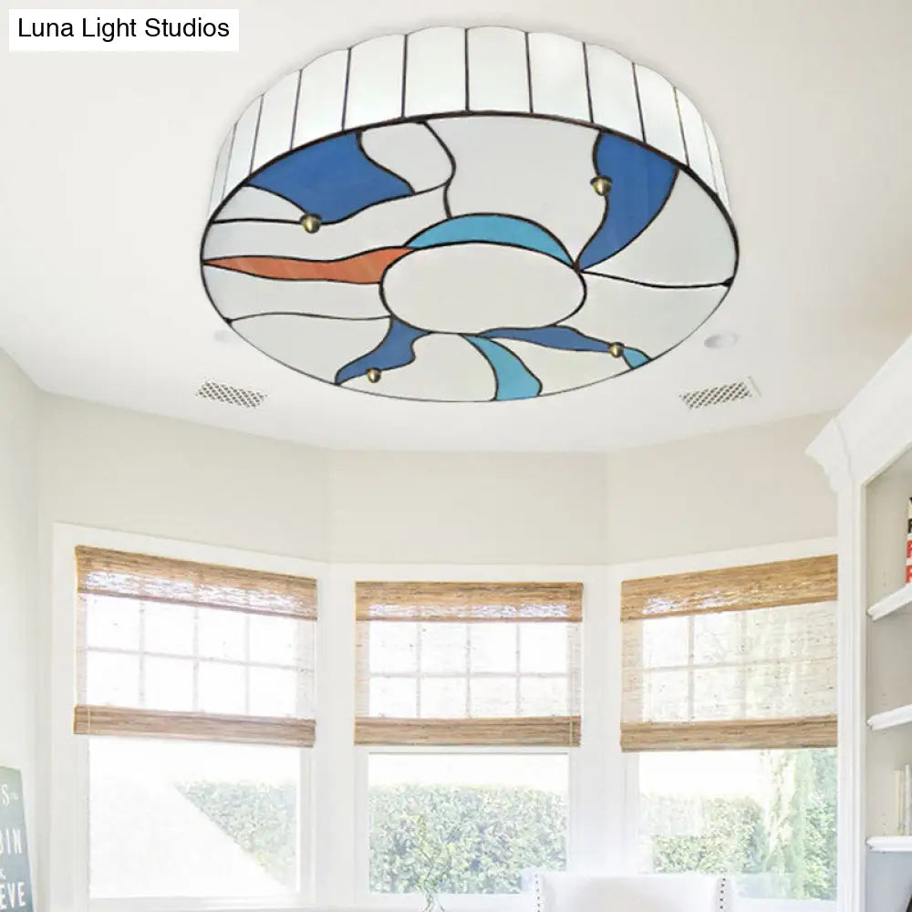 DecorBites™ DecorBites™ Stained Glass Flush Mount Ceiling Light in Modern Style - 16"/19.5" White Drum Shade for Living Room