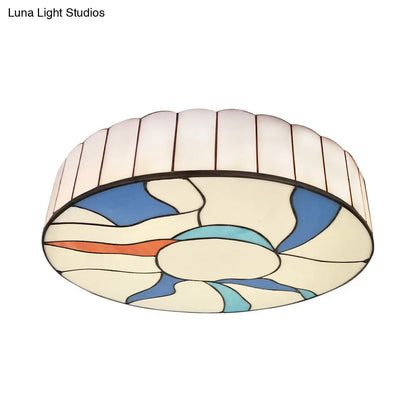 DecorBites™ DecorBites™ Stained Glass Flush Mount Ceiling Light in Modern Style - 16"/19.5" White Drum Shade for Living Room