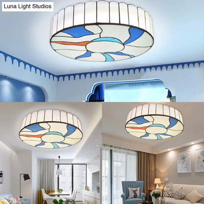 DecorBites™ DecorBites™ Stained Glass Flush Mount Ceiling Light in Modern Style - 16"/19.5" White Drum Shade for Living Room