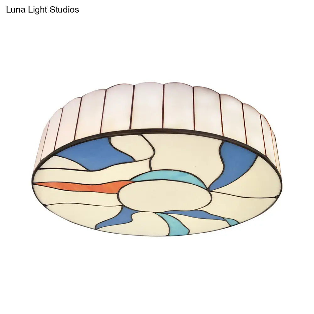DecorBites™ DecorBites™ Stained Glass Flush Mount Ceiling Light in Modern Style - 16"/19.5" White Drum Shade for Living Room