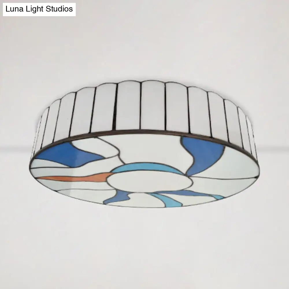 DecorBites™ DecorBites™ Stained Glass Flush Mount Ceiling Light in Modern Style - 16"/19.5" White Drum Shade for Living Room