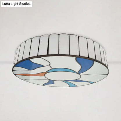 DecorBites™ DecorBites™ Stained Glass Flush Mount Ceiling Light in Modern Style - 16"/19.5" White Drum Shade for Living Room