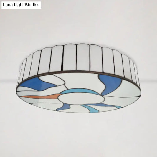 DecorBites™ DecorBites™ Stained Glass Flush Mount Ceiling Light in Modern Style - 16"/19.5" White Drum Shade for Living Room
