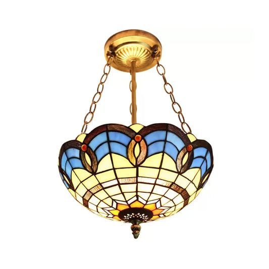 DecorBites™ DecorBites™ Stained Glass Inverted Ceiling Lamp - Tiffany Baroque Semi Flushmount Light in Beige/Yellow/Antique Bronze - Multiple Sizes Available