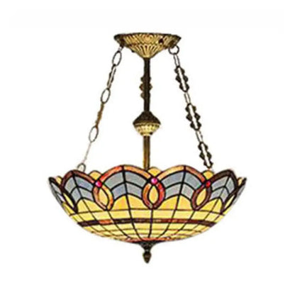 DecorBites™ DecorBites™ Stained Glass Inverted Ceiling Lamp - Tiffany Baroque Semi Flushmount Light in Beige/Yellow/Antique Bronze - Multiple Sizes Available