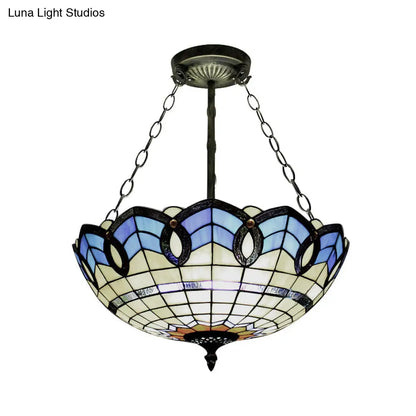 DecorBites™ DecorBites™ Stained Glass Inverted Ceiling Lamp - Tiffany Baroque Semi Flushmount Light in Beige/Yellow/Antique Bronze - Multiple Sizes Available