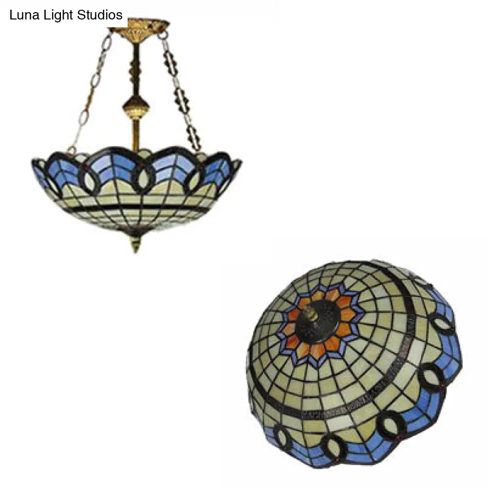 DecorBites™ DecorBites™ Stained Glass Inverted Ceiling Lamp - Tiffany Baroque Semi Flushmount Light in Beige/Yellow/Antique Bronze - Multiple Sizes Available