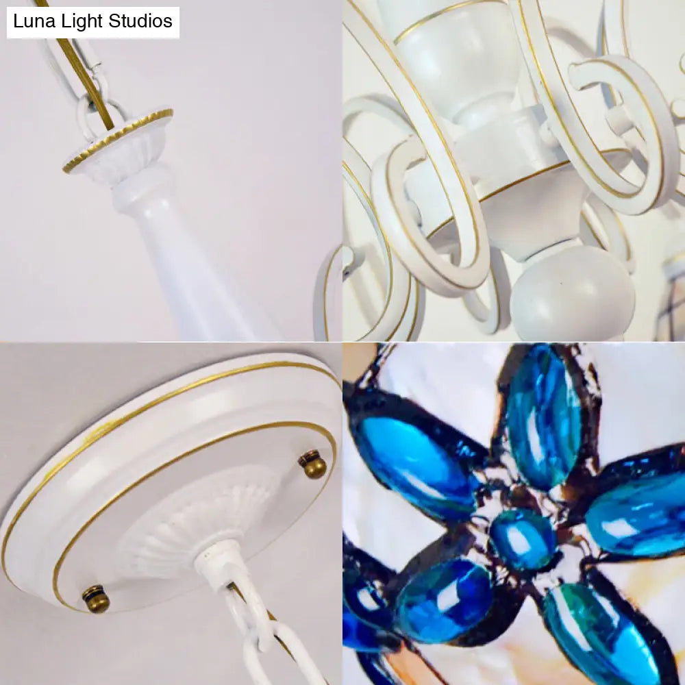 Stained Glass Inverted Chandelier with Floral Jewel Pattern - Lodge Domed Pendant Lighting (3/6/8 Lights, Beige)