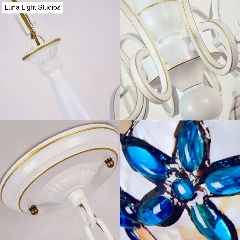 Stained Glass Inverted Chandelier with Floral Jewel Pattern - Lodge Domed Pendant Lighting (3/6/8 Lights, Beige)